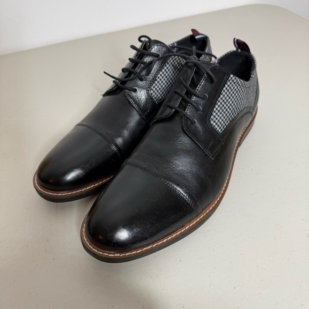 Ben Sherman Mens Black Leather Houndstooth Cap Toe Oxford Dress Shoes‎ 10.5